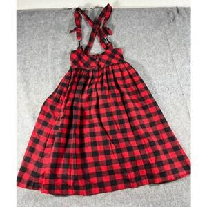 VTG Pinafore Dress Skirt Girls Youth 3 Red Black Buffalo Plaid Suspender Grunge